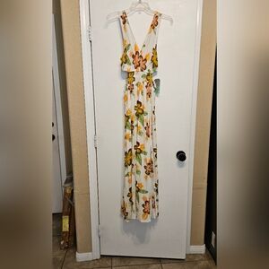 Orange and Brown Sleeveless V-Neck Sundress for Wedding Guest